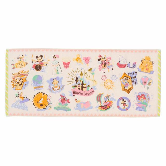 フェイスタオル 1,600円｜サイズ：縦約34×横約80cm｜東京ディズニーリゾート パークをモチーフにしたカラフルなグッズ｜発売日：2023年6月15日（木）｜販売店舗：東京ディズニーランド「ホームストア」、東京ディズニーシー「ヴィラ・ドナルド・ホームショップ」