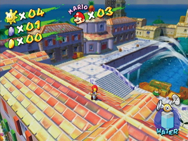 スーパーマリオサンシャイン／シャインを一定量集めると、薄暗かったドルピック島も一転。少しずつ明るくなっていく。