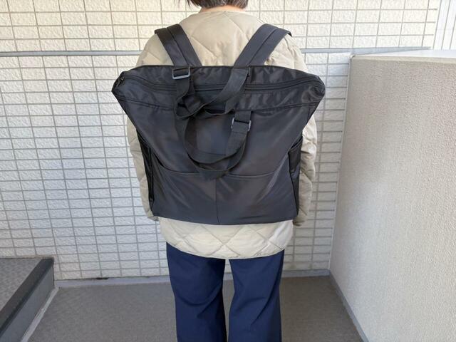 【3COINS 3WAYバッグ】自転車移動のときはリュックにして両手を空けるのがおすすめ◎