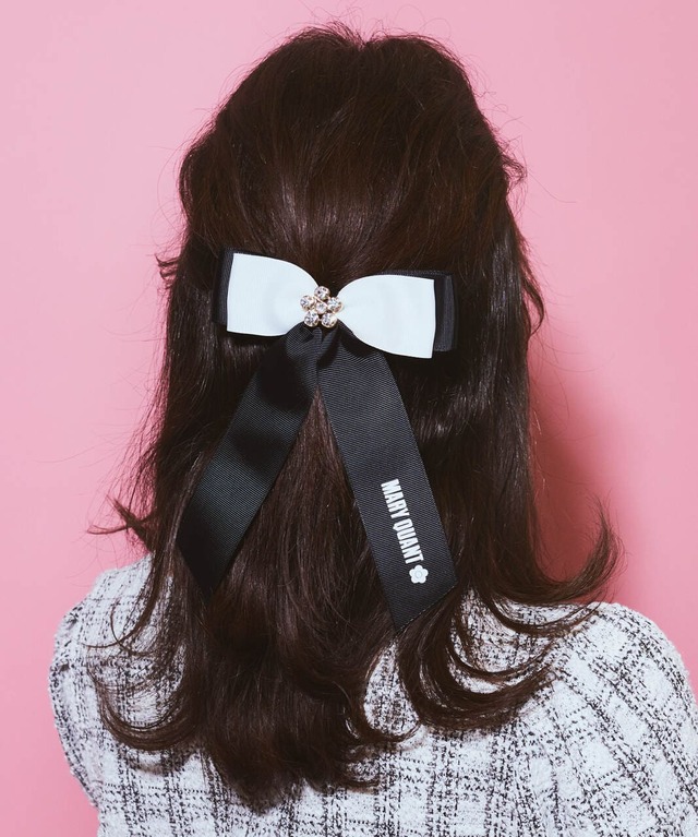 【Maison de FLEUR×MARY QUANT】「MARY QUANT リボンバレッタ」（カラー：Ivory/Black）￥3,500