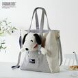 オーバーオールデザインぬいぐるみ収納トートバッグ(グレーヒッコリー×後姿)※ディスプレイしているぬいぐるみはPEANUTS FRIENDS CLUBのアイテムです
