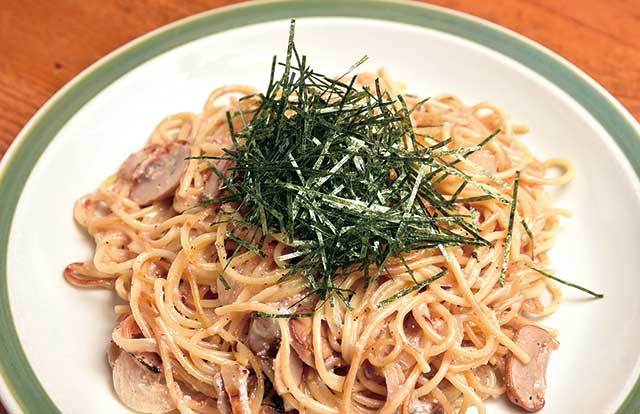 ムッシュノンノン（蒲田） たらこ 650円 炒めたマッシュルームとのりの香りが楽しめるたらこスパゲッティも人気のメニュー。