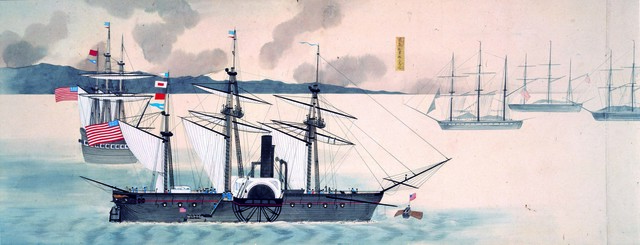 ペリー来航図（甲寅記事画巻）（部分）　江戸時代　安政元年（1854） 【全会場　※画面巻き替えあり】