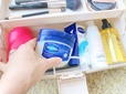 【3COINS ツールボックス】一番下の段は深いので、ワセリンやハンドクリーム、ヘアオイルなど大きめでかさばるものも楽々入ります！