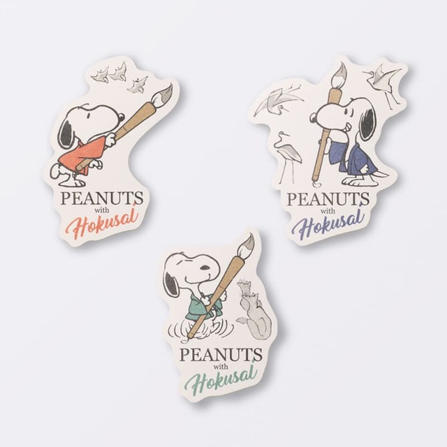 【PEANUTS with Hokusai】ダイカットステッカー(全3種)　各660円／スマートフォンケースに入れやすいサイズ