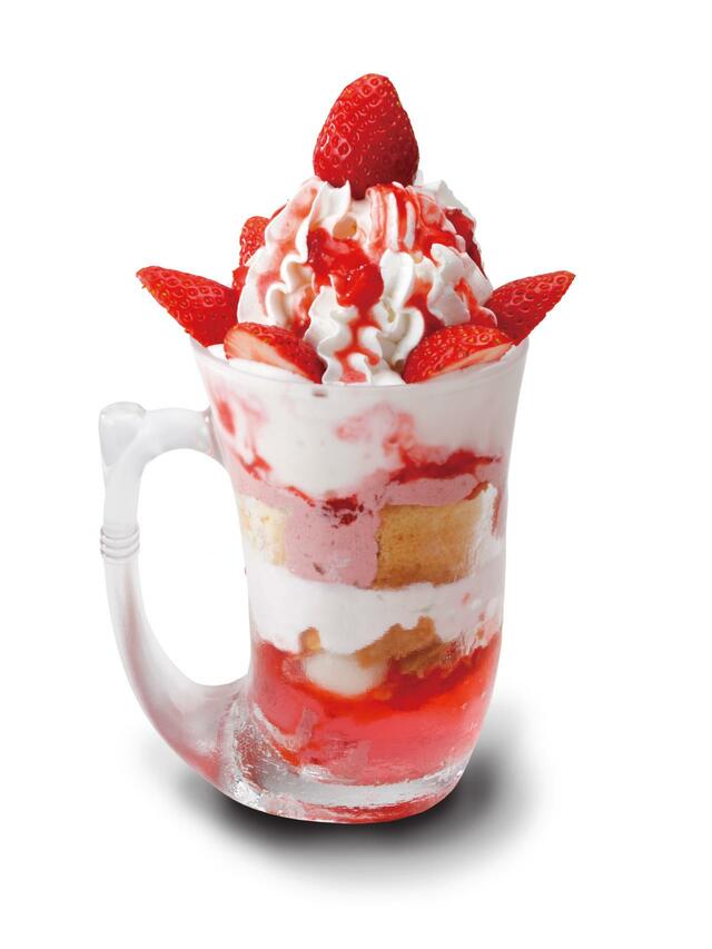 【びっくりドンキーのいちごデザート】ジョッキパフェ（いちご） 価格：1,390円