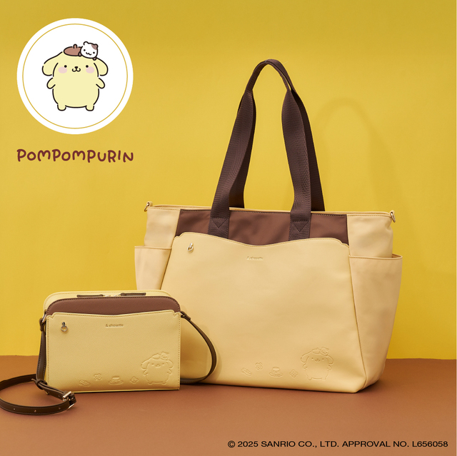 ポムポムプリンコレクション　「クリアポーチ付きショルダーバッグ」14,300円（税込）「トラベルトートバッグ」17,600円（税込）