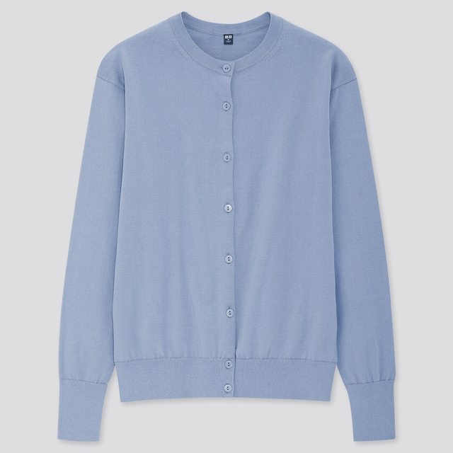 UVカットスーピマコットンクルーネックカーディガン（長袖）BLUE