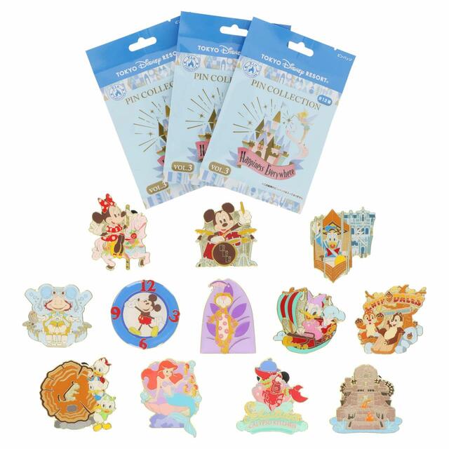 ピンバッジ 1,300円｜サイズ：（1個あたり）縦約3～4.2×横約2.9～4cm、2個セット ※この袋の中には全12種のうちどれか2つが入っています ※価格は、1袋（2個セット）の価格です｜東京ディズニーリゾート パークをモチーフにしたカラフルなグッズ｜発売日：2023年6月15日（木）｜販売店舗：東京ディズニーランド「ホームストア」、東京ディズニーシー「ヴィラ・ドナルド・ホームショップ」
