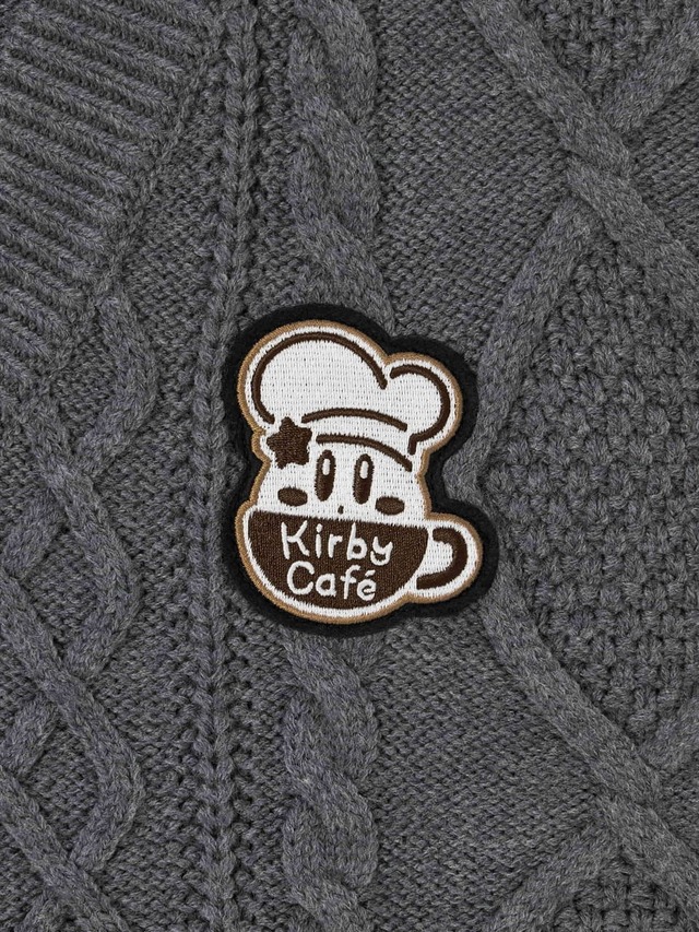 【GU×星のカービィ】『カービィカフェ』のマークをデザインした「ケーブルニットベスト Kirby」