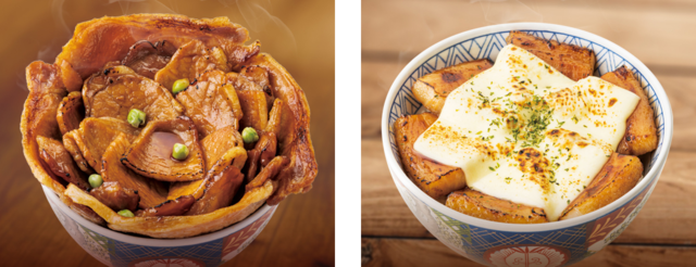 （左）豚ロース丼〈メガ〉（右）炙りチーズ豚バラ丼〈並〉【元祖豚丼屋TONTON】