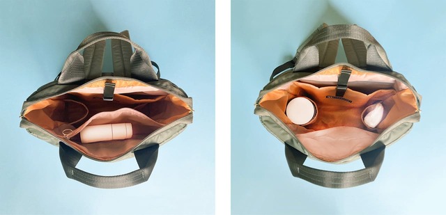 【airo】貴重品は内側のファスナー付きポケットへ・ボトルホルダーとポケットで整理も楽々