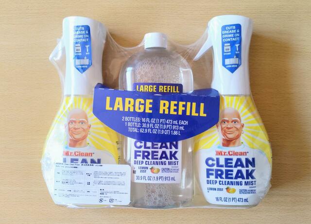 【コストコ　ミスター クリーン マルチパーパス クリーナー レモンゼスト　本体473ml×2本＋詰め替えボトル 913ml×1本　2768円】詰め替えボトル付きのスターターセット