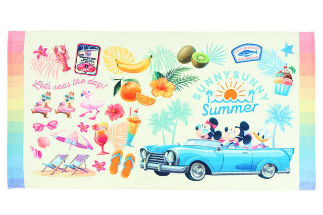ワイドバスタオル 3,900円｜東京ディズニーリゾート「SUNNY SUNNY Summer」グッズ｜販売店舗：東京ディズニーランド「グランドエンポーリアム」、東京ディズニーシー「タワー・オブ・テラー・メモラビリア」｜発売日：2025年6月5日（木）