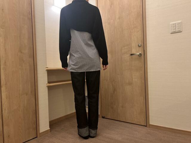 【GU　マルチウェイニットワンピース】ロングシャツとのバランスがGood