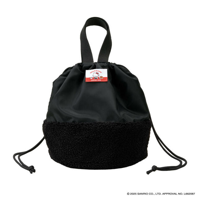 【ハローキティ×珈琲館 ハッピーバッグ2026】ボア巾着バッグ／もこもこのボアとナイロンの異素材ミックス