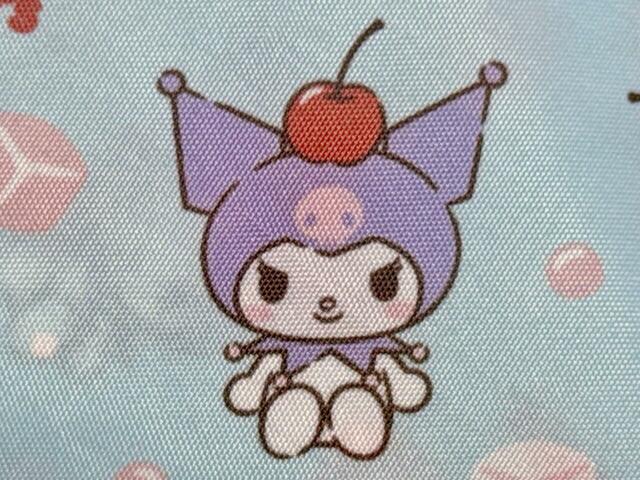 頭にチェリーをのせてお座りしているクロミ。かわいい〜!