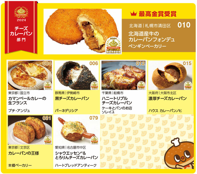 「チーズカレーパン部門」【【カレーパングランプリ2024】“今一番うまいカレーパンはコレだ！”カレーパン日本一結果発表！】
