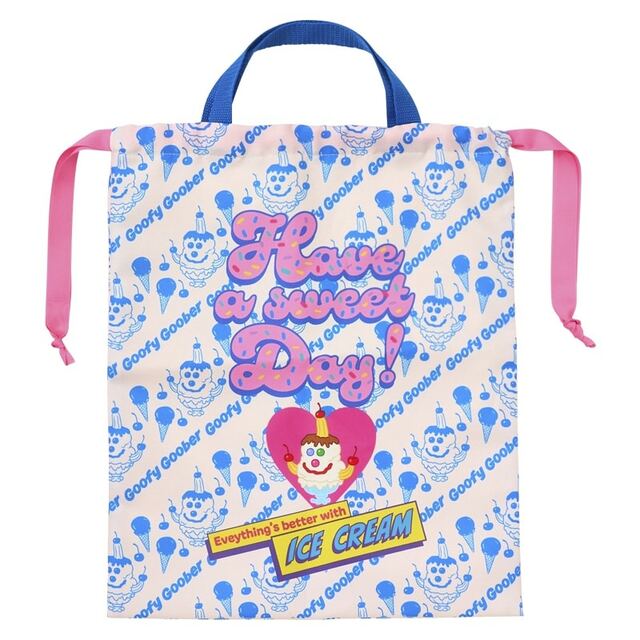 【PLAZA】「SpongeBob SquarePants スポンジ・ボブ 巾着 Lサイズ ICE」1,980円/裏面にも「Everything's better with ICE CREAM」のメッセージが!