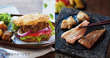 写真左：プレミアム 隆之国和牛 ライスバーガー(4個入)　写真右：鹿児島黒毛和牛・黒豚・桜島どり 鹿児島ならでは！が味わえるぜいたく3種焼肉セット
