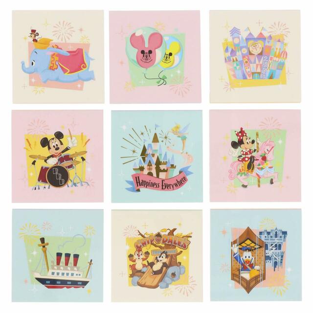メモセット 1,600円|サイズ:(1個あたり)縦約6×横約6cm、9個セット|東京ディズニーリゾート パークをモチーフにしたカラフルなグッズ|発売日:2023年6月15日(木)|販売店舗:東京ディズニーランド「ホームストア」、東京ディズニーシー「ヴィラ・ドナルド・ホームショップ」