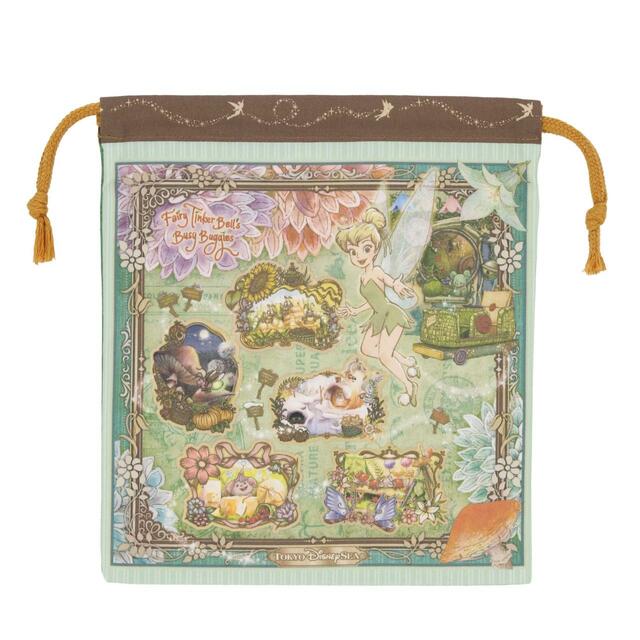 きんちゃく 850円｜「フェアリー・ティンカーベルのビジーバギー」をテーマにしたグッズ｜東京ディズニーシー新テーマポート「ファンタジースプリングス」販売店舗：東京ディズニーシー「エンポーリオ」｜発売日：2024年5月28日（火）