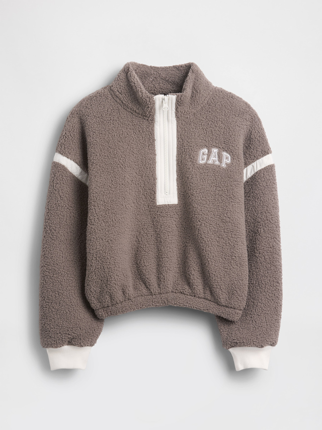【Gap 2025ブラックフライデーイベント】ガールズ リサイクル リラックスフィット ボア ハーフジップ スウェットシャツ(税込6,990円) ※120~160cm展開