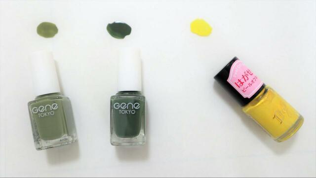 【黄色・緑のオーガニック系ネイル：ダイソー】くすみカラーが得意なダイソー