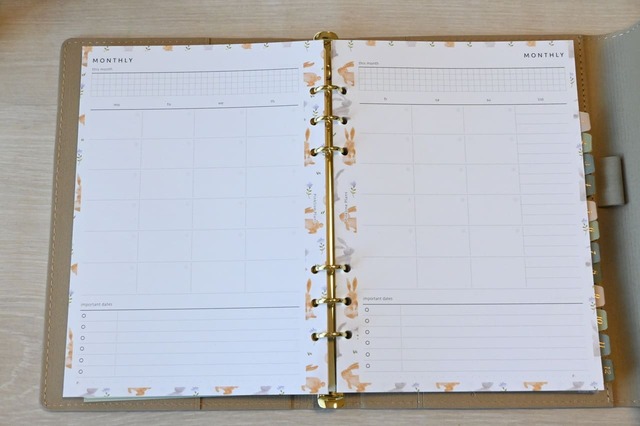 【GAACAL「大人ノート」で始めるライフログ】別売りのリフィル「月間ダイアリー（ウサギ柄／20枚）」