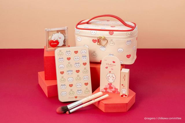 Aセット：リップグロスちいかわ、アイシャドウパレットちいかわ、メイクブラシセット、バニティポーチ