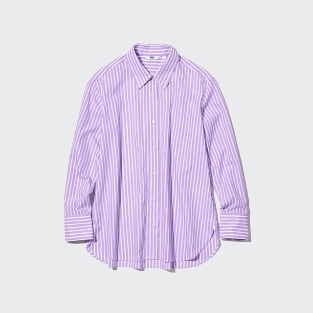 【ユニクロ・商品画像】「コットンストライプシャツ」（カラー：PURPLE）