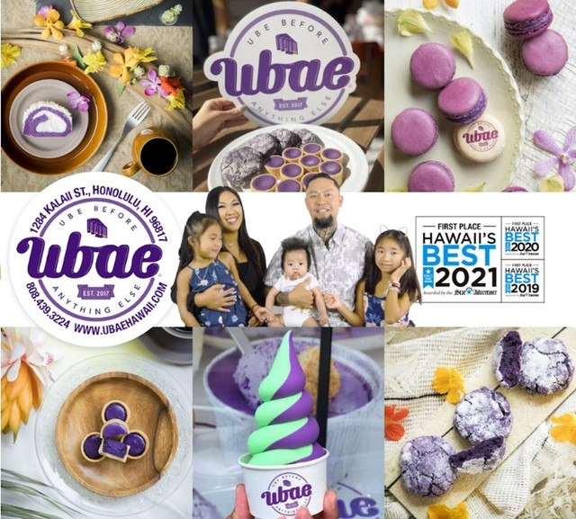 【写真左下】ウベ・チーズタルト(10個入り)2,160円/日本限定ウベ・マカロン(5個入り)1,620円