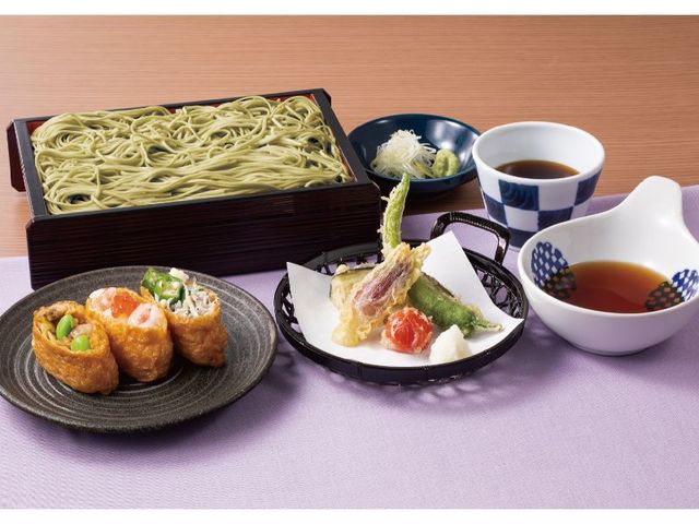 三陸めかぶそば夏野菜天と飾りいなりセット