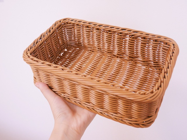 【ベルメゾン　洗えるラタン調収納バスケット  ブラウン ｜￥1,980～4,790 （税込）】使いやすいサイズ感も魅力！