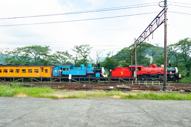バスのバーティー車内から、トーマスとジェームスを見る｜大井川鐵道「Day Out With Thomas 2018」