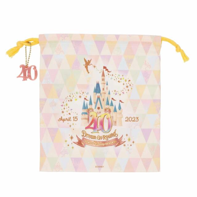 きんちゃく 1,000円｜サイズ：縦約23×横約20cm｜東京ディズニーリゾート40周年“ドリームゴーラウンド”スペシャルグッズ｜発売日：2023年4月10日（月）｜販売店舗：東京ディズニーランド「グランドエンポーリアム」、東京ディズニーシー「エンポーリオ」