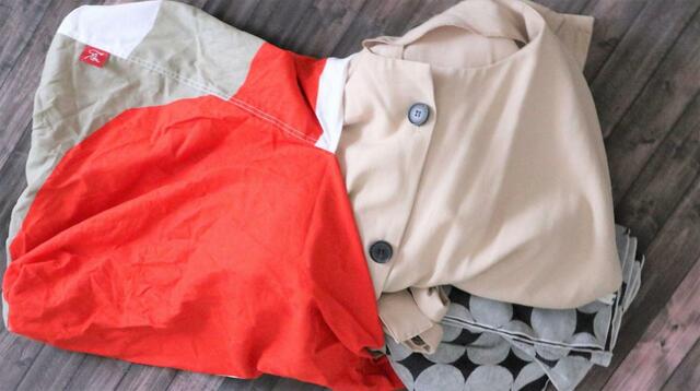 【カルディ ふろしき風エコバッグ】薄手のコート1着とストール1枚が入ります