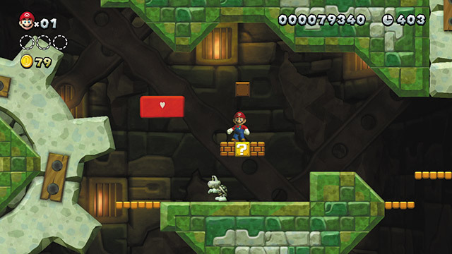 New スーパーマリオブラザーズ U／ブロックが出現して先に進めるようになる。