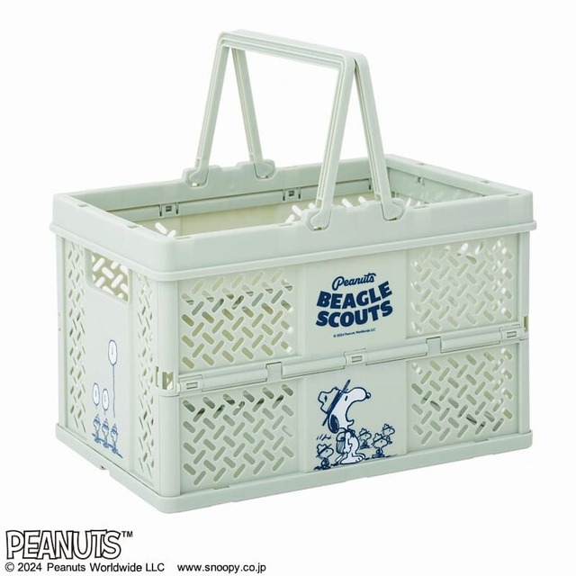 【スヌーピー 折りたたみ収納バスケット】ハンドル付きなので持ち運びに便利