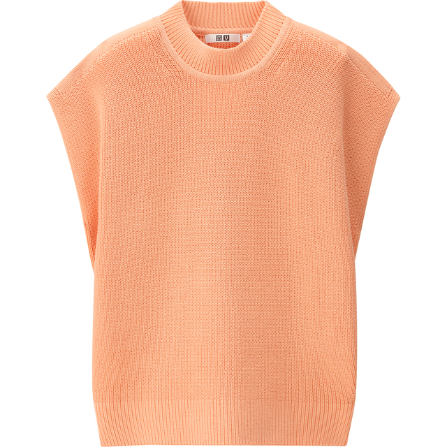 リブクルーネックセーター（ノースリーブ）　ライトオレンジ