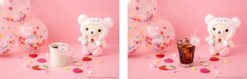 【コリラックマ「KORILAKKUMA 20th ANNIVERSARY CAFÉ」】左:ホットコーヒー・ホットティー 各790円、右:アイスコーヒー・アイスティー・コーラ ・オレンジ・ジンジャーエール 各790円