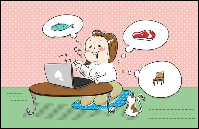 「ショッピングサイトを見ていることが多いです。好みの服をお気に入り登録しておいたり、アクセサリーを眺めているだけでも気分転換になります」というママも（イラスト：かとう きょうこ）