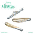 定番モデル『Secret of the Sea~海の秘密～』仕様・価格：(左)PT950/K18SG 148,500円　(中)PT950/K18SG ダイヤモンド 148,500円 　(右)PT950/K18SGダイヤモンド0.2ct~（G・SI・EXH&C）286,000円〜※すべて税込価格【ディズニー『リトル・マーメイド』ブライダルコレクション】