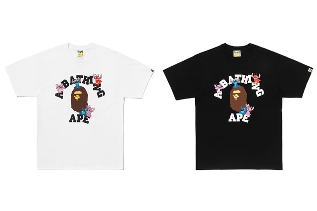BAPE® X DISNEY STITCH AND FRIENDS COLLEGE TEE COLOR: WHITE, BLACK ¥14,300- (税込)【BAPE® × STITCH】