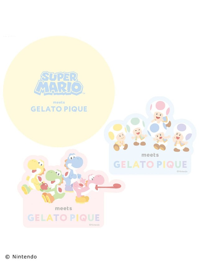 スーパーマリオコレクションを購入すると、オリジナルの「SUPER MARIO meets GELATO PIQUE」限定ステッカーがもらえます♪（数量限定のため無くなり次第終了）