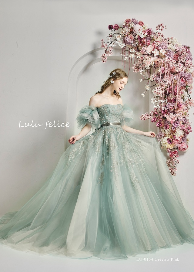 「Lulu felice（ルル・フェリーチェ）」新作ウェディングドレス LU-0154_GreenxPink