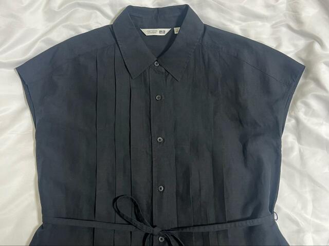 【UNIQLO リネンブレンドシャツワンピース】胸元のタックデザインがオシャレ♪