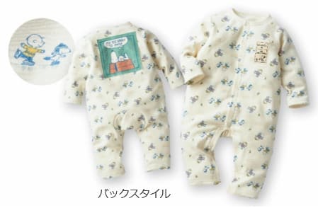 【アカチャンホンポ】あったか素材のプレオール。前も後ろもスヌーピーのかわいいデザイン！