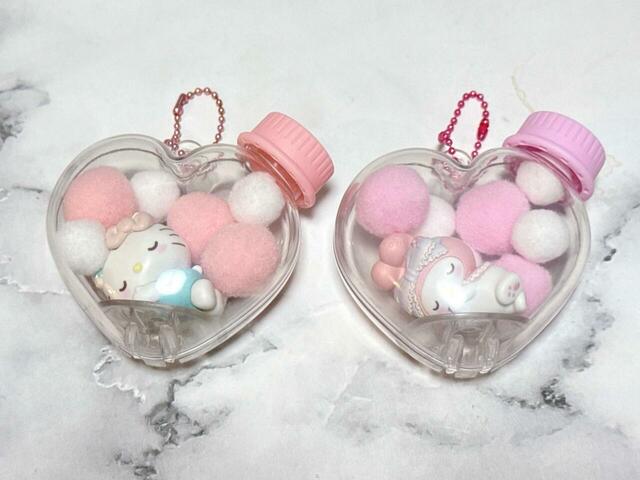 同じピンクでもキティはコーラルピンク、マイメロは青みピンク。同系色でもしっかり差別化されているのが◎