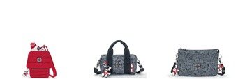 【Kipling×PEANUTS】（左から）レッドハウスバッグ（レッドルーフ）16,830円（税込）／ビーナミニ（ドギーデニムプリント）14,850円（税込）／リリ（ドギーデニムプリント）14,850円（税込）